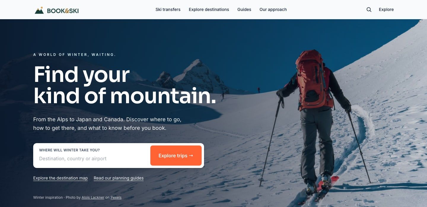 Book & Ski homepage